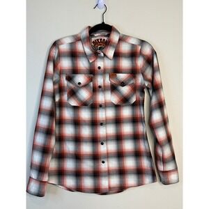 Dixxon Flannel Co The Eagle Orange Black Plaid D-Tech Shirt Women's Small